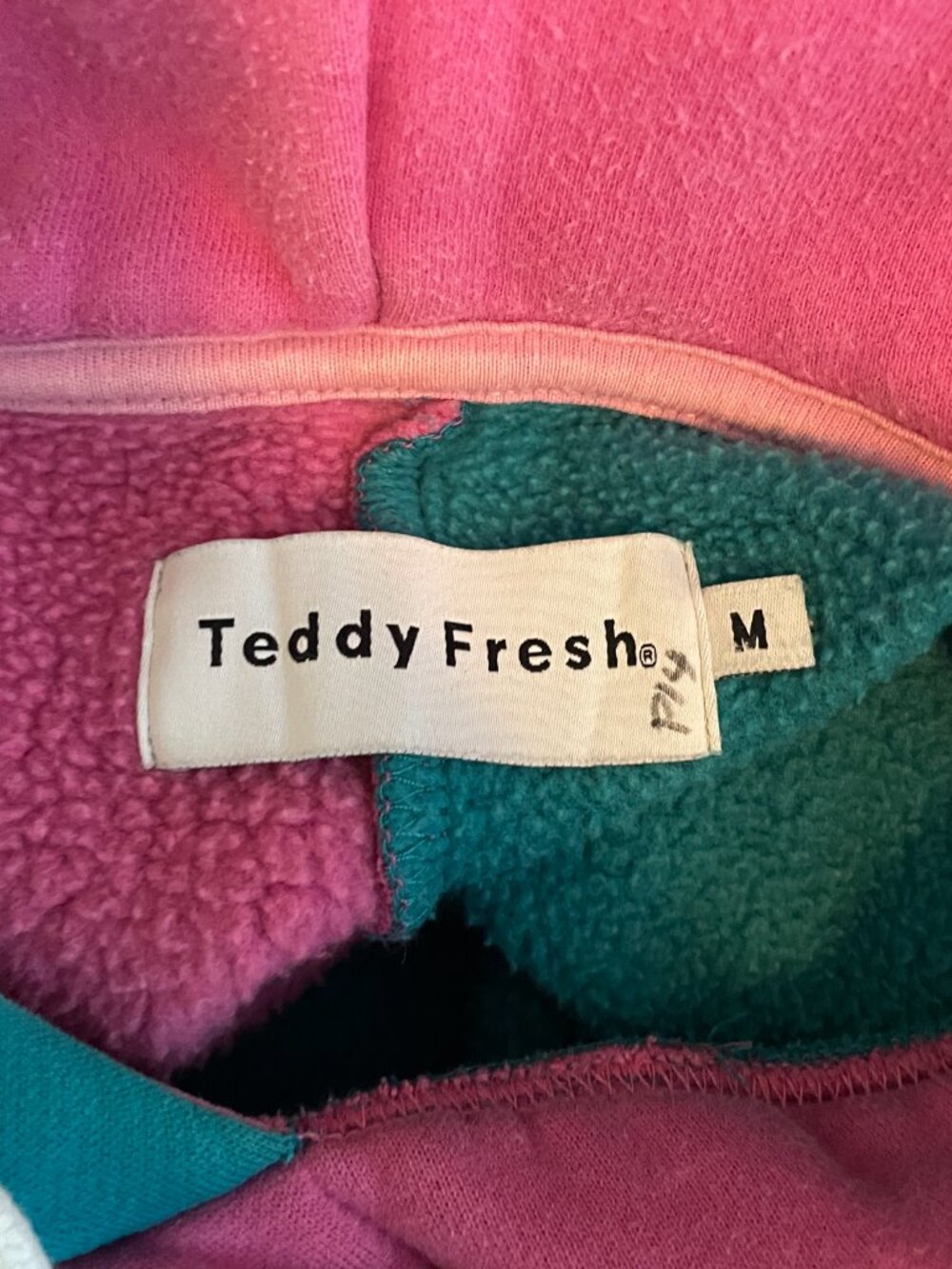 Teddy Fresh Men M Love Bubblegum Blue Pink Green Color Block Hoodie Sweatshirt - Picture 8 of 10